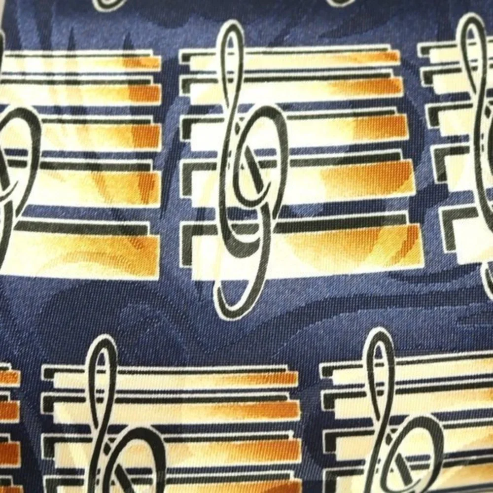 Steven Harris Tie Necktie Music Musical Notes Band Blue Tan‎ Gold Hand Made